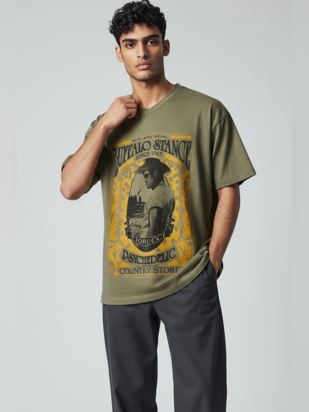 Fiorucci Olive Green Graphic Men's T-Shirt